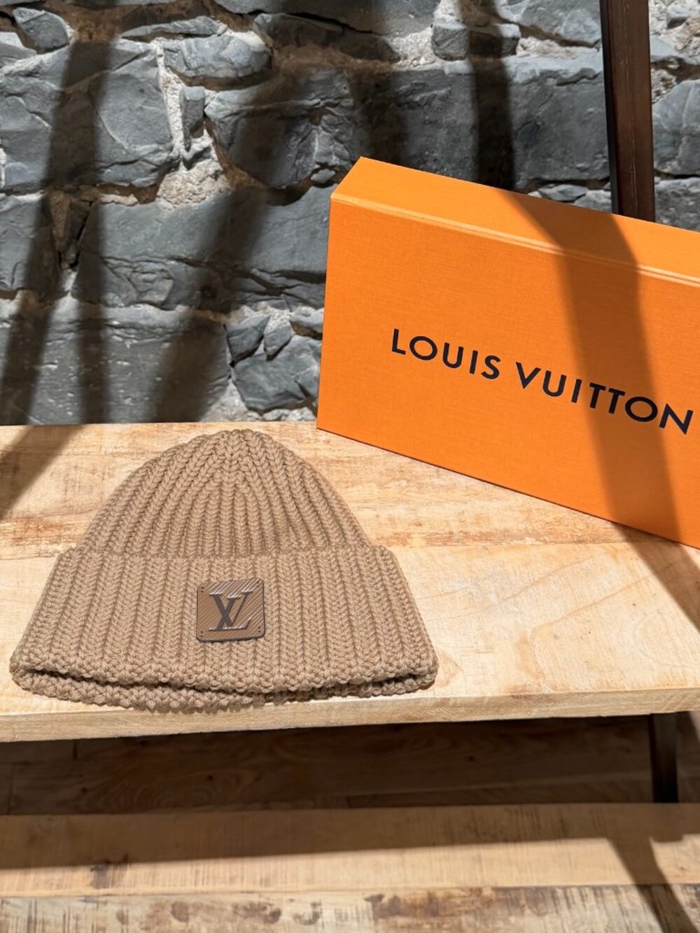 Louis Vuitton Epi LV Logo Camel Beige Wool Beanie